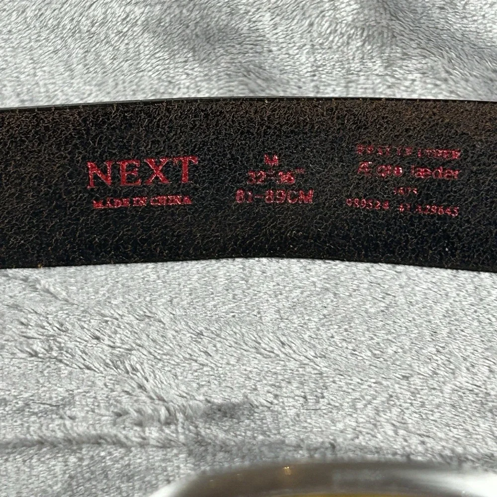 NEXT Brown Leather‎ Belt Oval Cross Silver Tone Medium 32-35